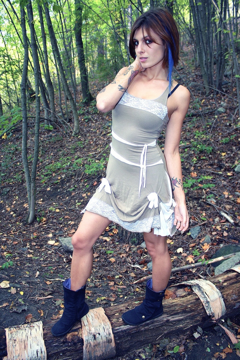 Eco SteamPunk -- Custom Item -- Organic Lace Ruffle DRESS Top Shirt S-L