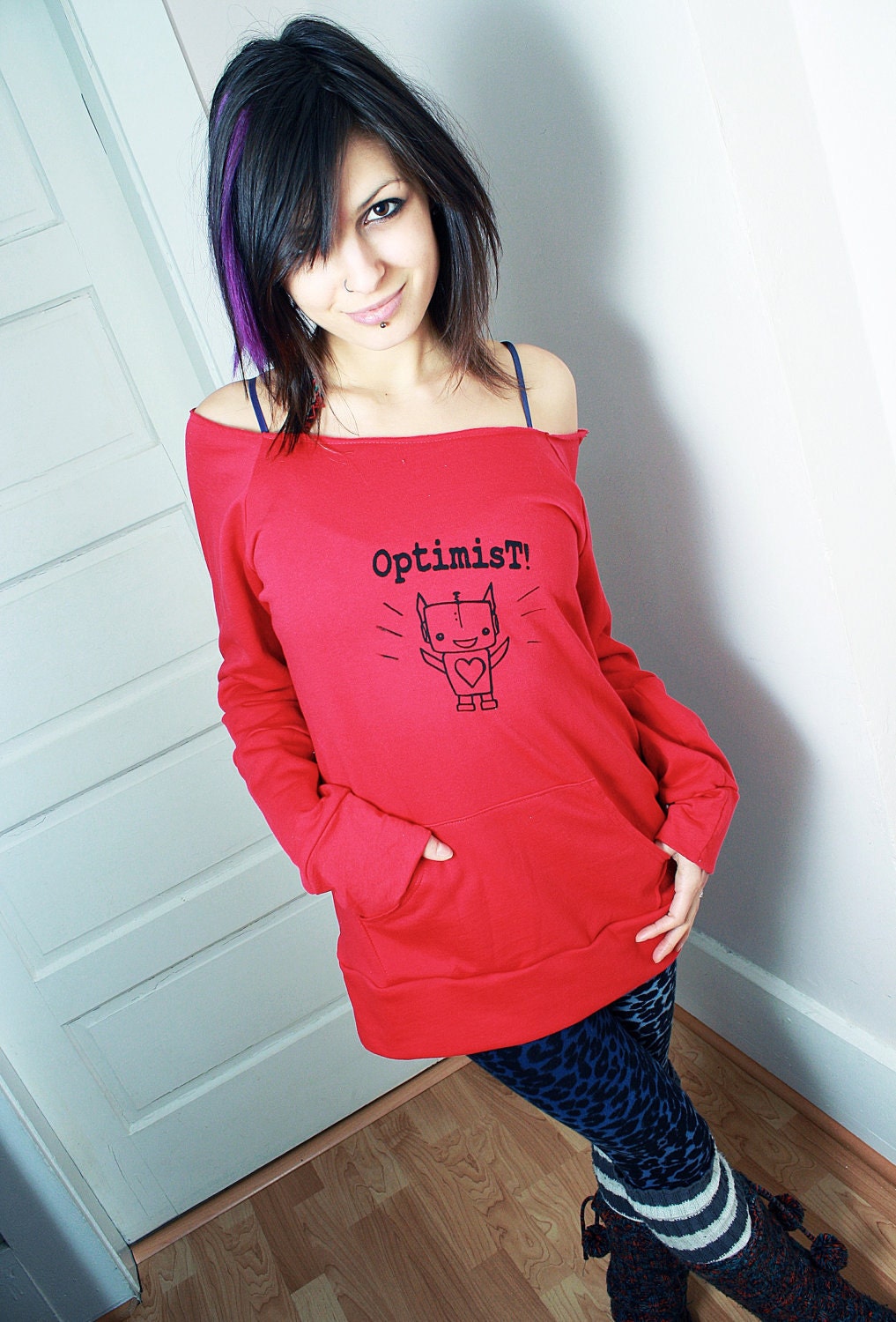 OPTIMIST Robot Oversized Sweater - Organic Eco Tee Top Happy Positive Shirt S-M