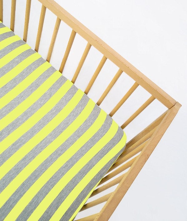 Crib Sheet , Fitted Crib Sheet , Bumperless , Crib Bedding Lemon Stripe