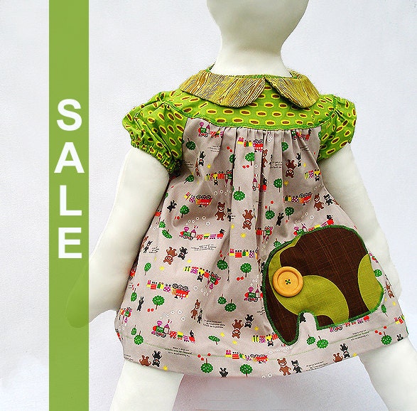 Vintage Style Dress , Smock Dress , Tunic , size XL Bubby Elephant Bears and Trains