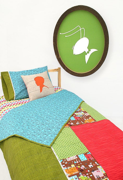 Twin Bedding , Quilt Set , Child Bedding Set Piggy Town