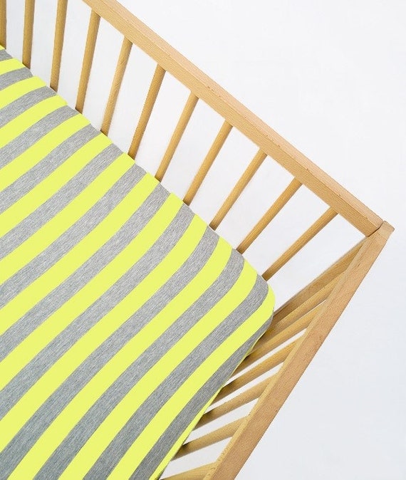 Crib Sheet , Fitted Crib Sheet , Bumperless , Crib Bedding Lemon Stripe