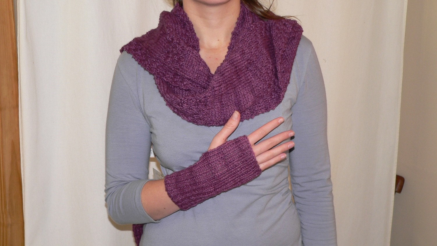 Hand knit organic cotton/bamboo Alice scarf and sleeve set
