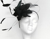 Black Fascinator Hat for Weddings, Cocktails, Church and Derby