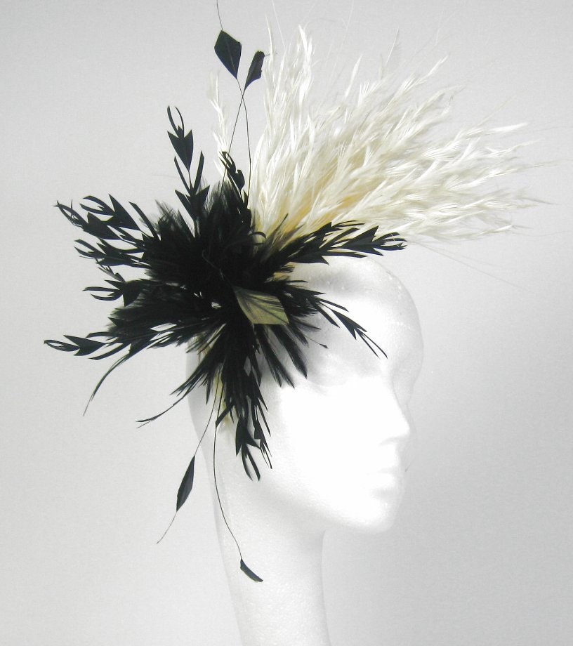 Black and Cream Fascinator Kentucky Derby or Wedding Hat