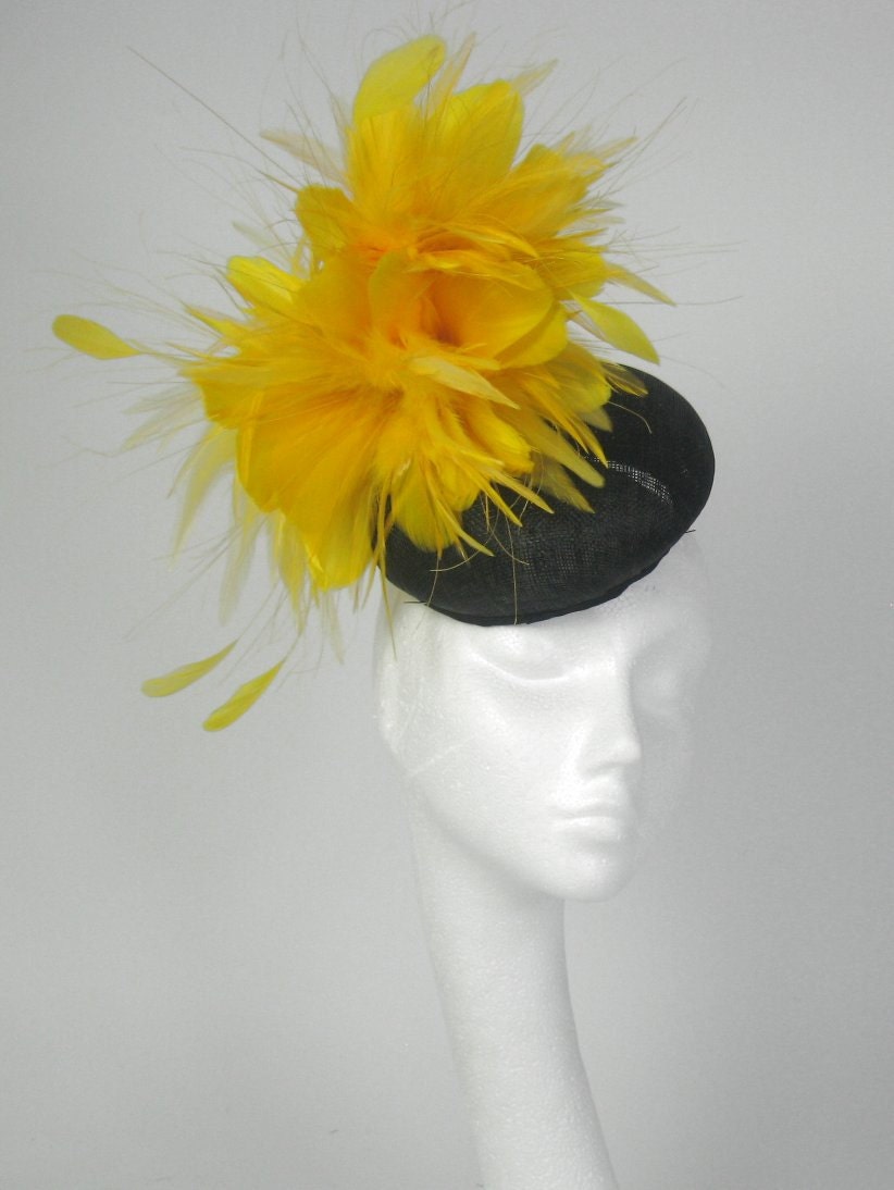 Black and Yellow  Fascinator Kentucky Derby or Wedding Hat