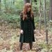 40s Forest green Velvet Peter Pan Collar Button Dress S M Vintage