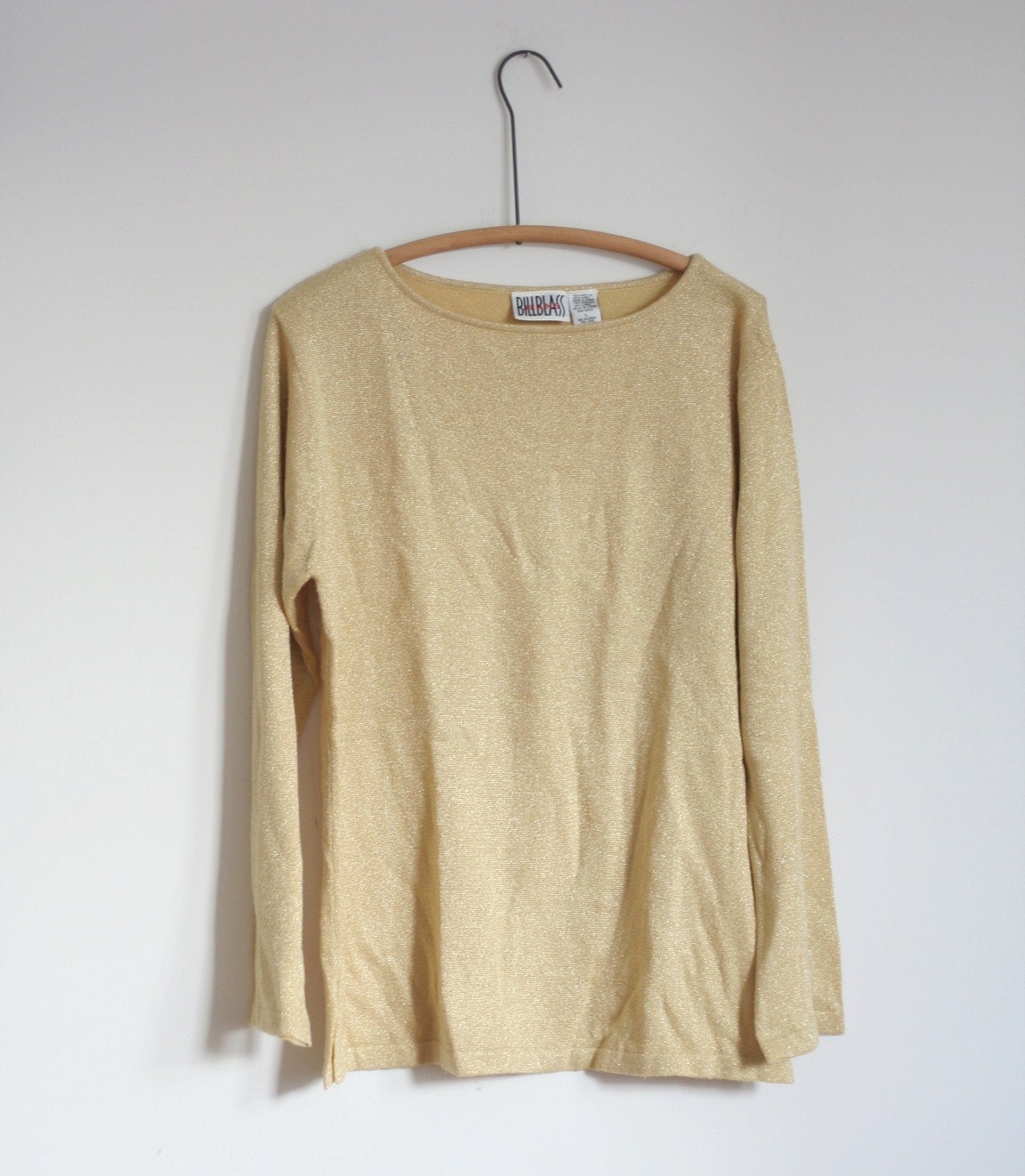 Gold Sparkle Blouse Sweater Vintage 80s Medium Large Designer