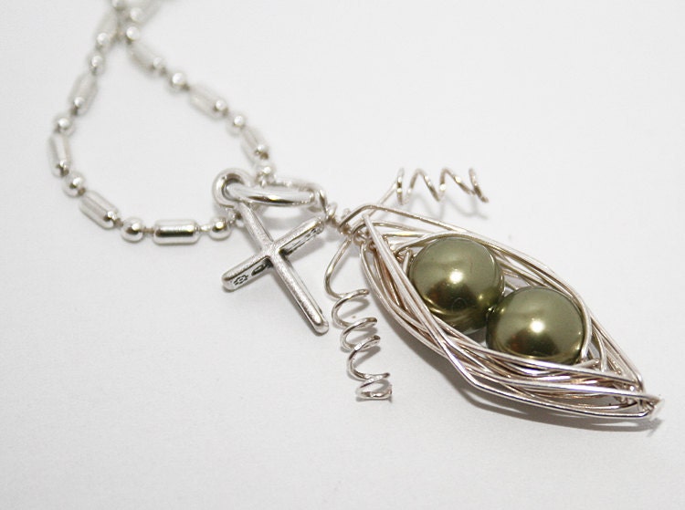 Twin Peas in a Pod with Sterling Silver Cross Charm