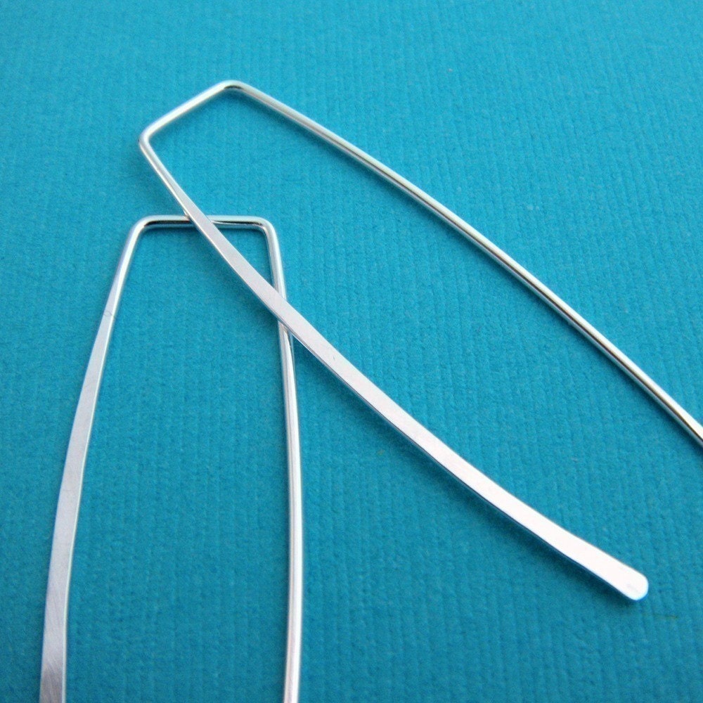 contemporary sterling silver earrings - simple silver earrings. modern silver dangle earrings. up square overs