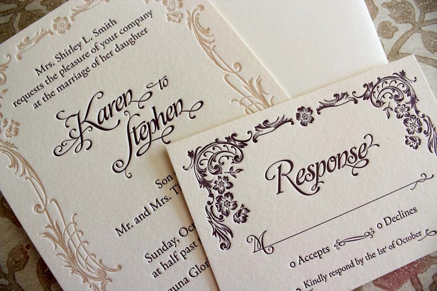 Art Nouveau - SAMPLE - Letterpress Wedding Invitation