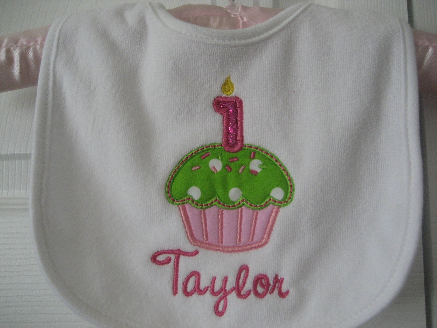 Birthday Cupcake monogrammed bib