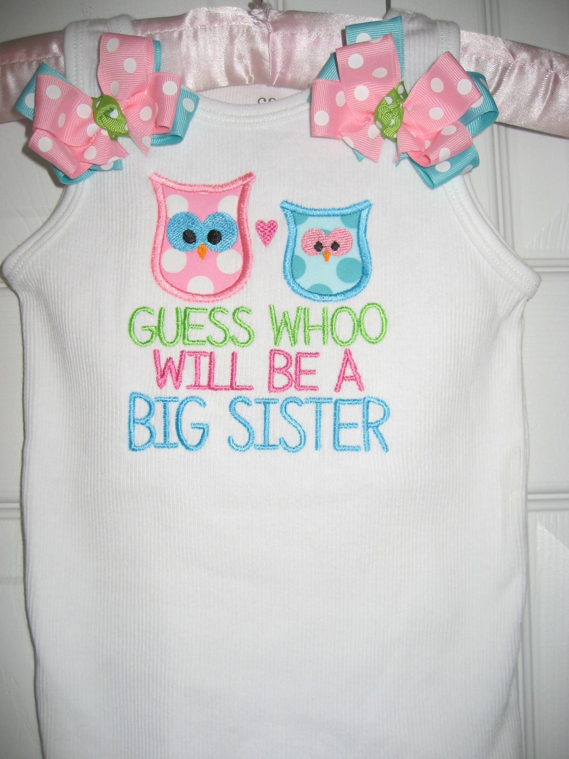 Boutique Big sister owl tank shirt with bows