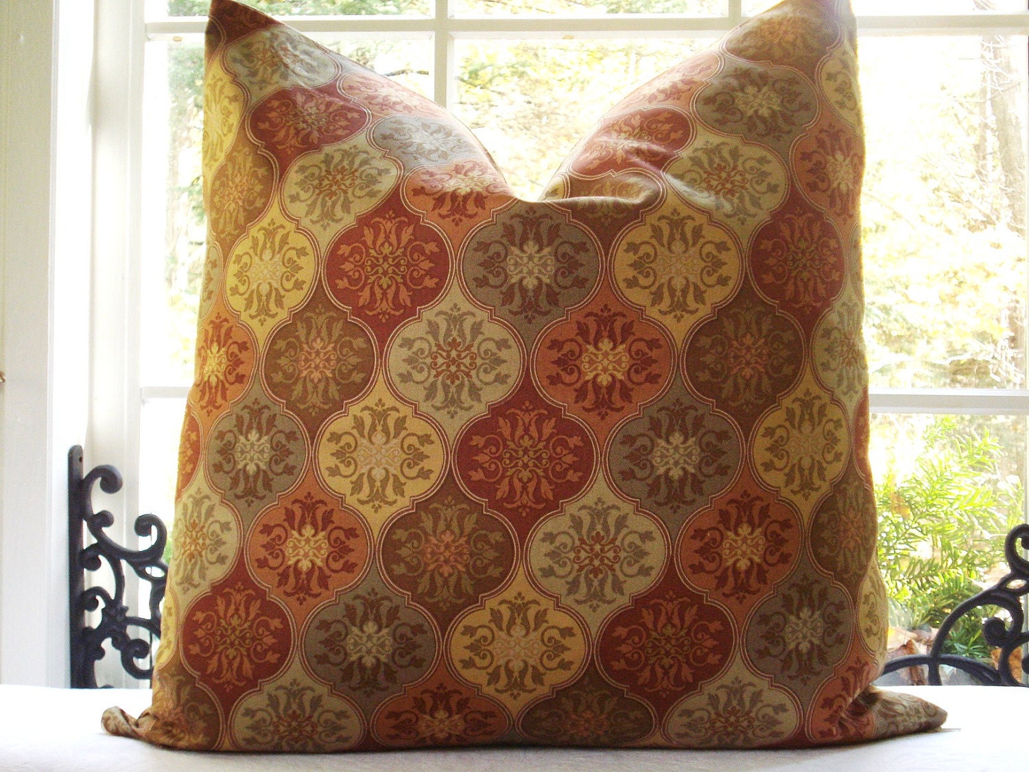 Both Sides-- Decorative Pillow Cover--Designer Fabric --Throw /Lumbar Pillow--Medium Geometric --Spice Colors