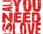All You Need Is Love - Red and White Quote- 8x8 Multi Colored Canvas Textured Art Print - Made by artstudio54 on ETSY