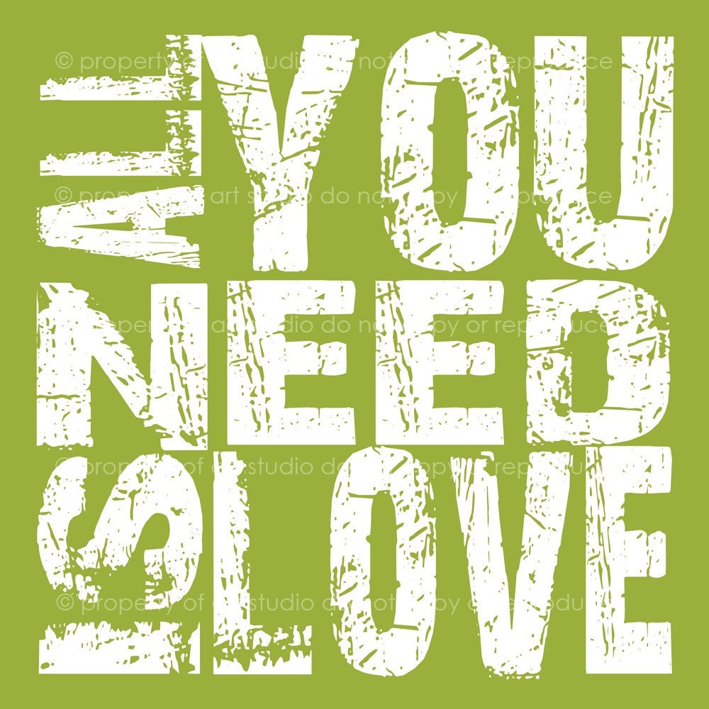 All You Need Is Love - Olive Green and White Quote- 8x8 Multi Colored Canvas Textured Art Print - Made by artstudio54 on ETSY