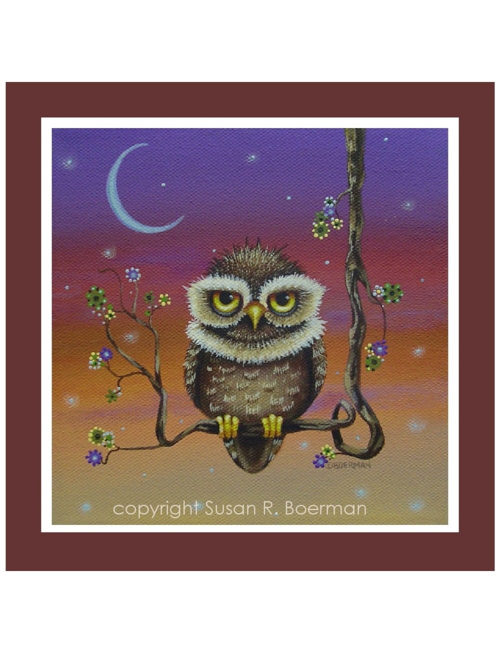 Owl on Branch - 8X8 Print