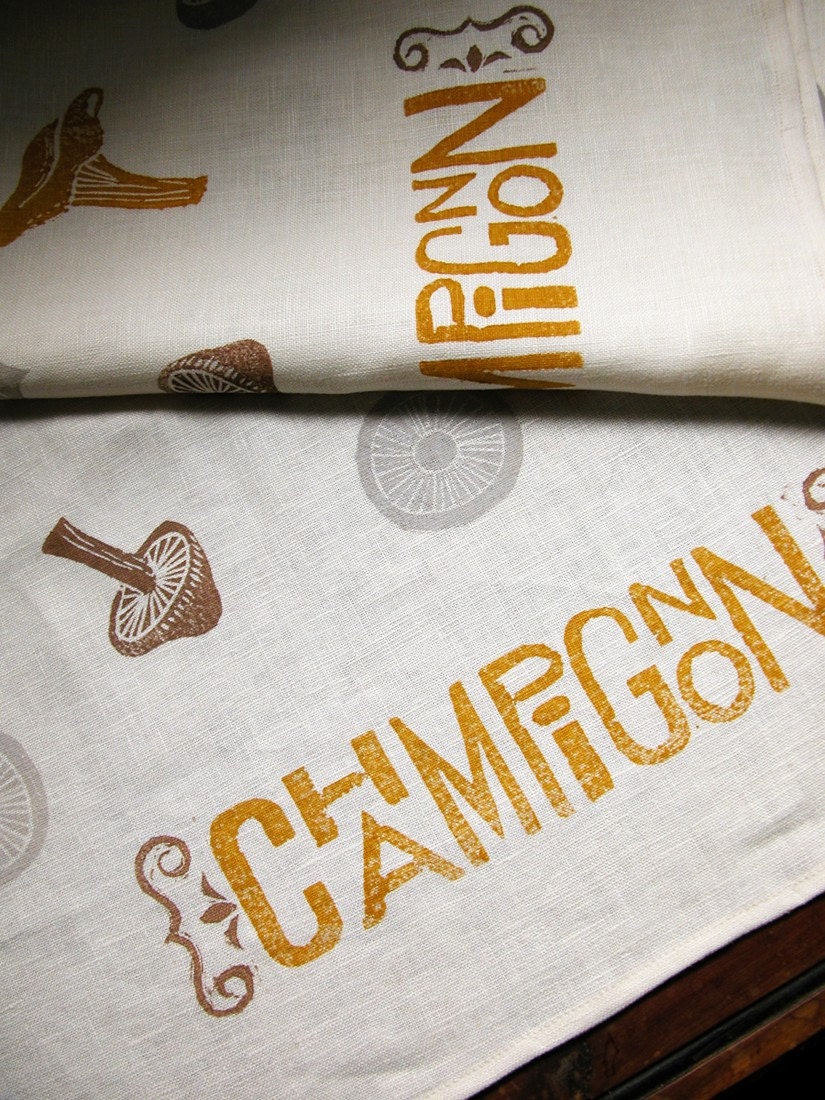 French Country Champignon linen tea towel