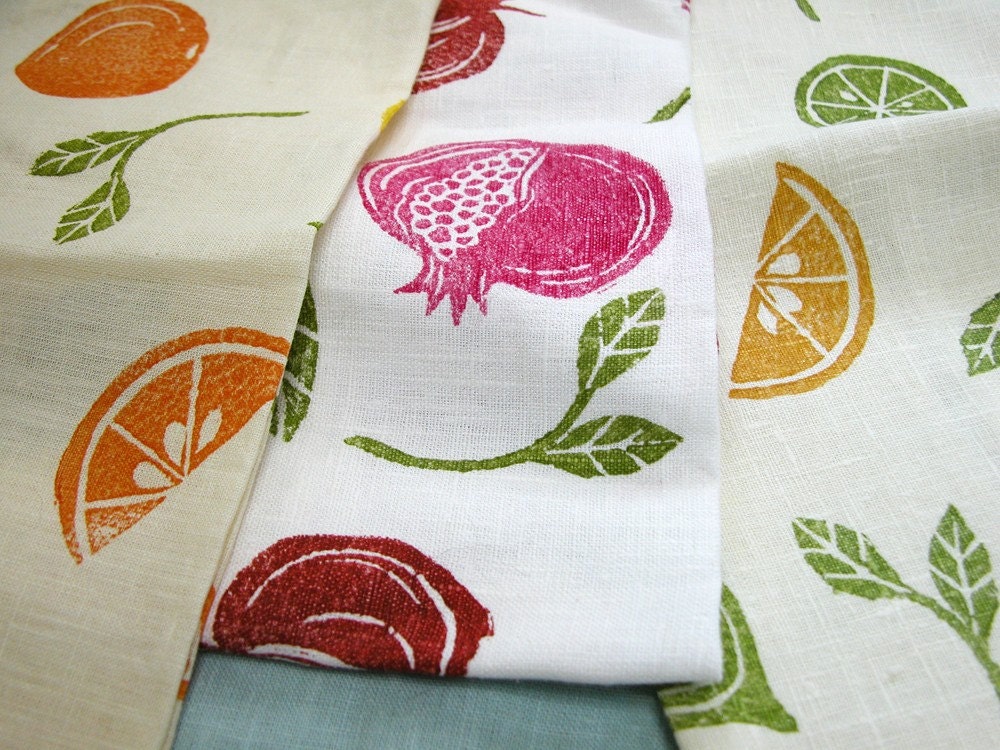 Mediterranean Fruit Linen Tea Towels set of 3