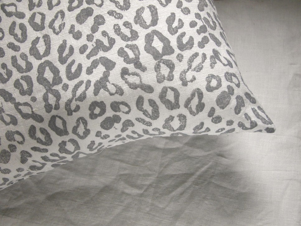 Gray leopard 16 x 16 on white linen pillow case