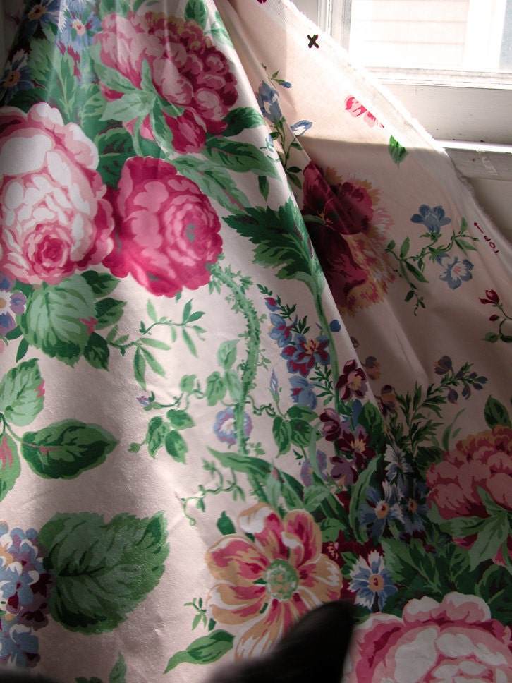 Vintage Peach Floral Cotton Fabric Yardage