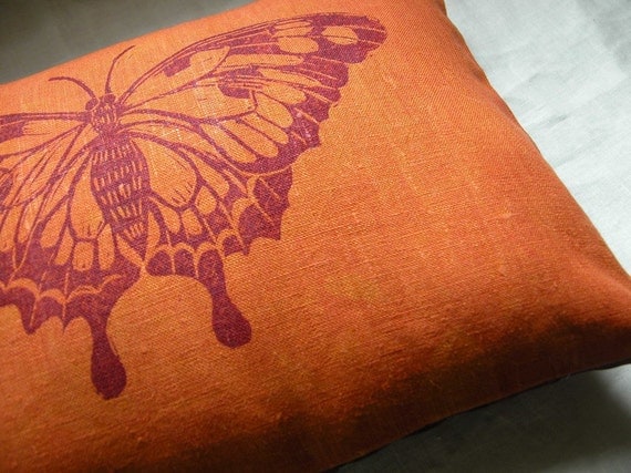 tangerine and plum butterfly decorative hand printed linen pillow case
