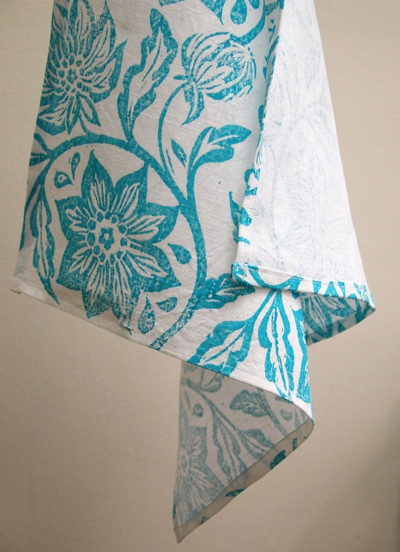 everyday turquoise on white passionflower linen napkins set of 4