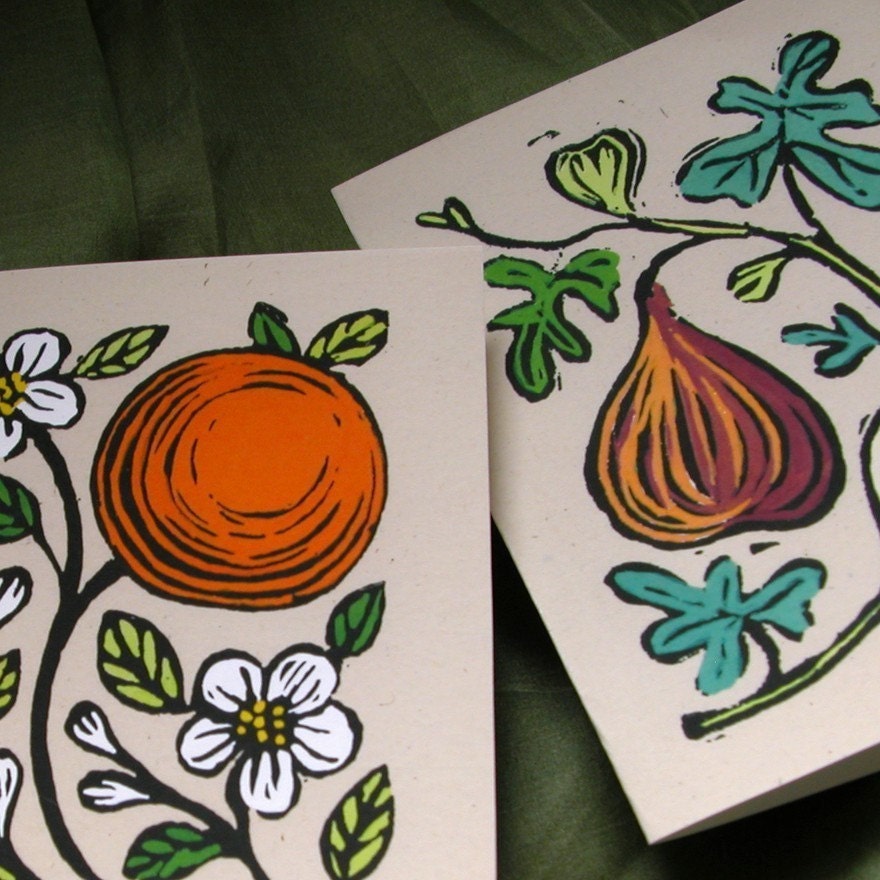 Fruit Linocut Reproduction Cards Set of 8 with envelopes