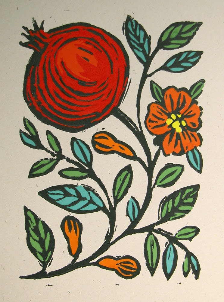 Pomegranate Block Print Original Art