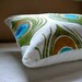 Olive Green and Turquoise Peacock Feather Linen Hand Printed Decorative Pillow Case