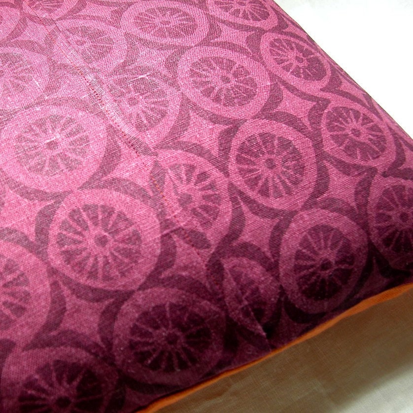 tangerine and plum butterfly decorative hand printed linen pillow case