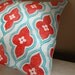 red and turquoise hand printed linen ogee design home decor pillow case