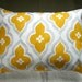 gray and yellow ochre ogee on white linen lumbar pillow case