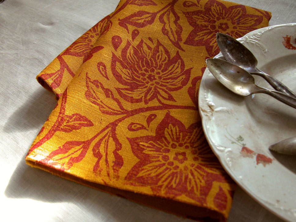 everyday magenta on saffron passionflower linen napkins autumn decor set of 4