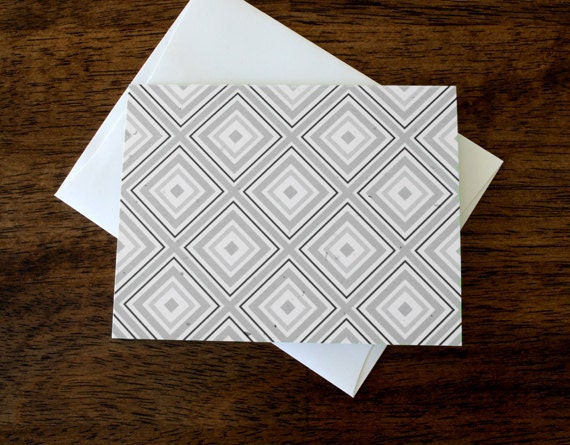 Geometric Blank Note Card, Stationery Set in Mustard and Gray