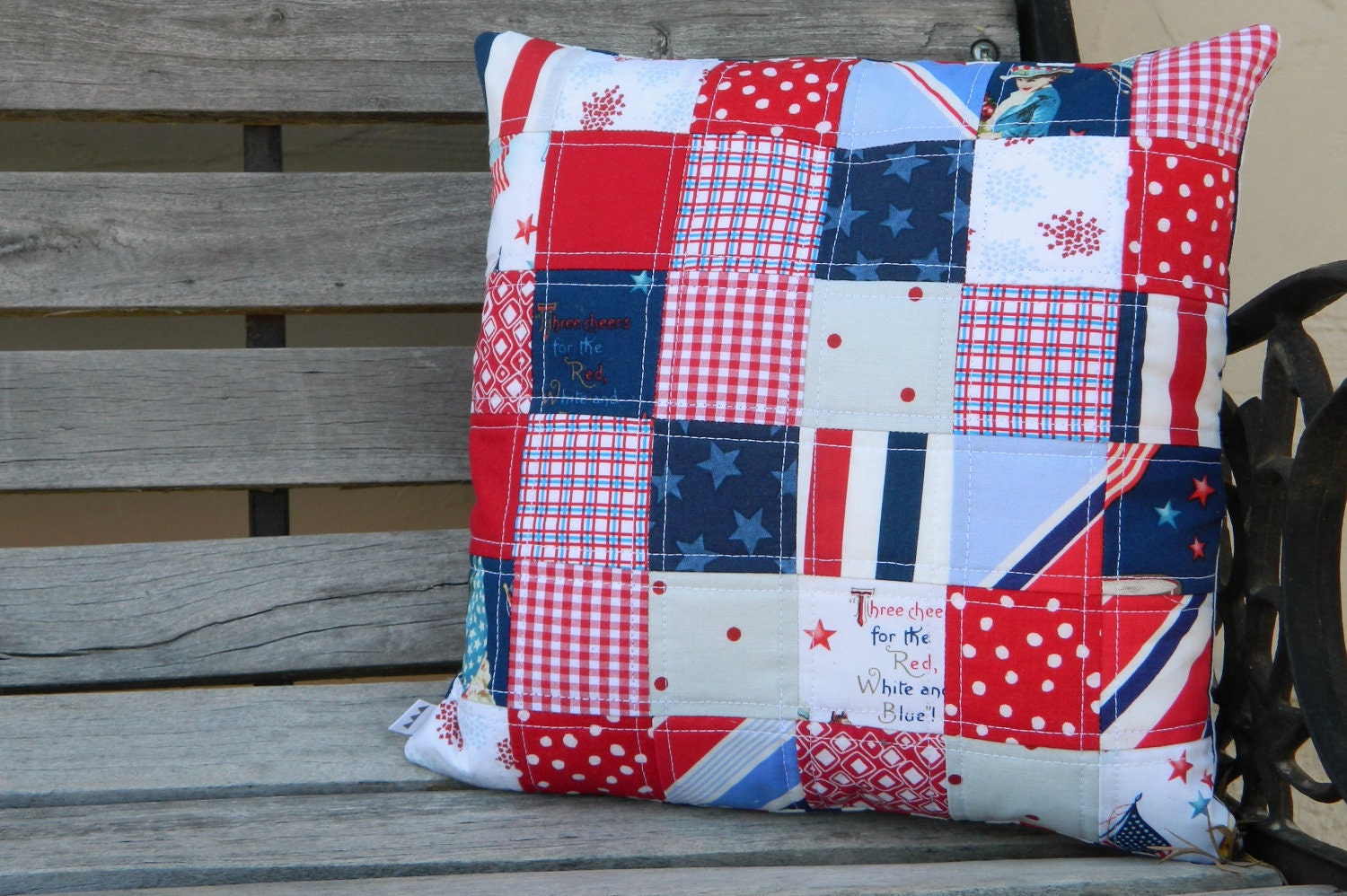 Handmade quilted pillow cover - patriotic patchwork