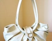 Leather hobo bag, Large pleated purse - White lotus, light khakki