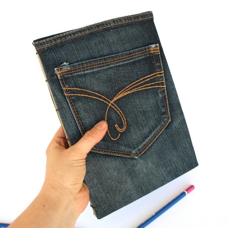 Recycled Jeans Book with Stylized Heart on the Pocket
