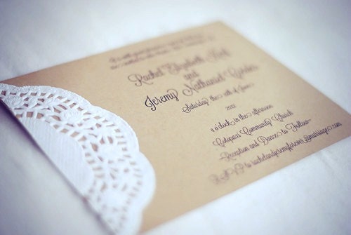 Custom Vintage Lace Doily Wedding Invitations with Script - Handmade - Baby or Bridal Shower  - Engagement - Rustic or Shabby Chic Party