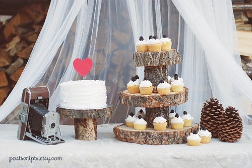 The Original - As seen in Country Living Magazine - Rustic Wood Tree Slice Cake Pedestal With Custom Engraving for your Wedding - Christmas