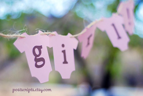 It's A Girl - Pink and Brown Onesie Clothesline Banner perfect for baby shower, party, or maternity photo prop