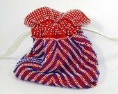 Vintage Bubble Bead Handbag by Jem It's Reversible Red White and Blue Flip inside out to Yellow Baby Boomer Handbag, 4th of July