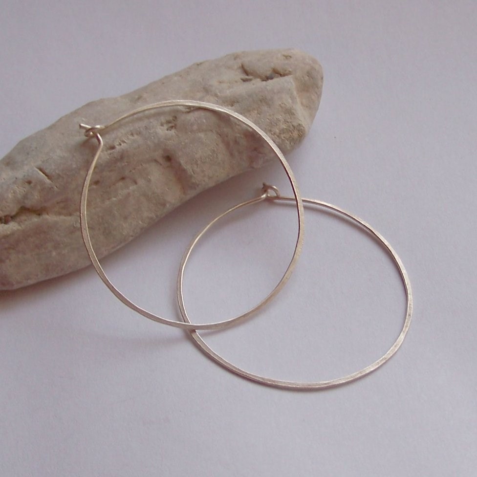 Hammered Sterling Silver Hoop Earrings - MEDIUM 1.5 inch - Made to Order