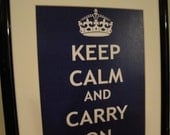 Keep Calm and Carry On FRAMED Print - Navy Blue