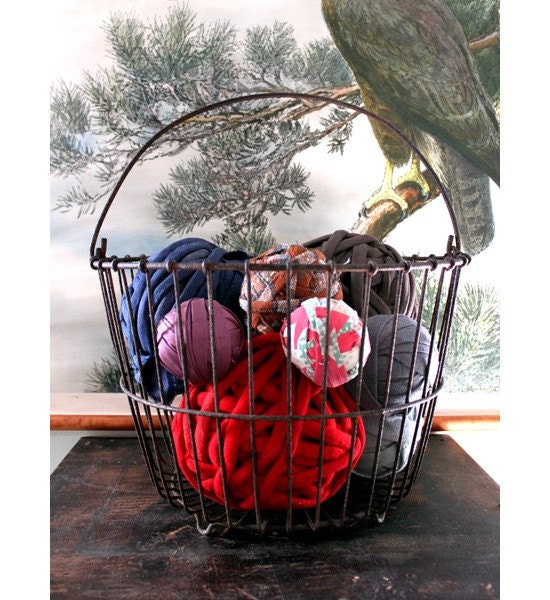 Vintage Wire Basket with Fabric Balls