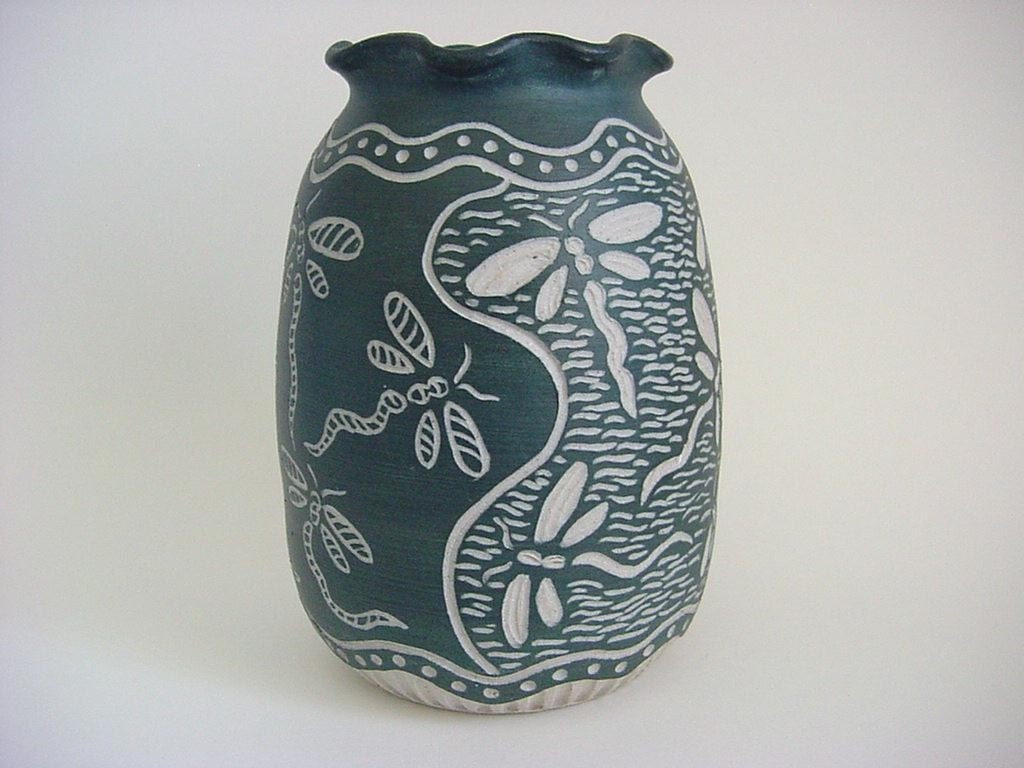 Dragonflies  Sgraffito Stoneware Art Pottery