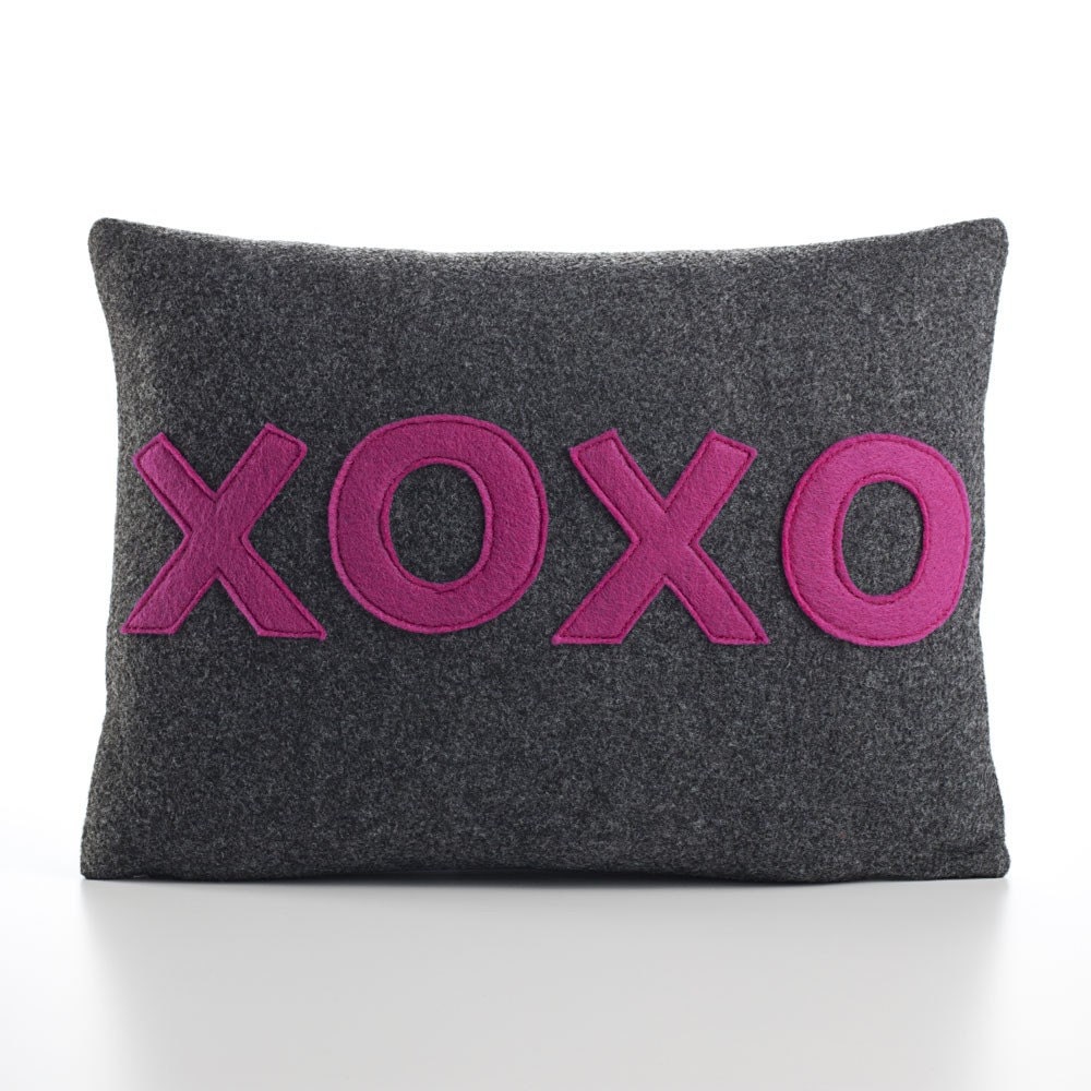 XOXO - recycled felt applique pillow 10"x14"- more colors available