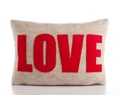 LOVE - recycled felt applique pillow 10"x 14"- more colors available