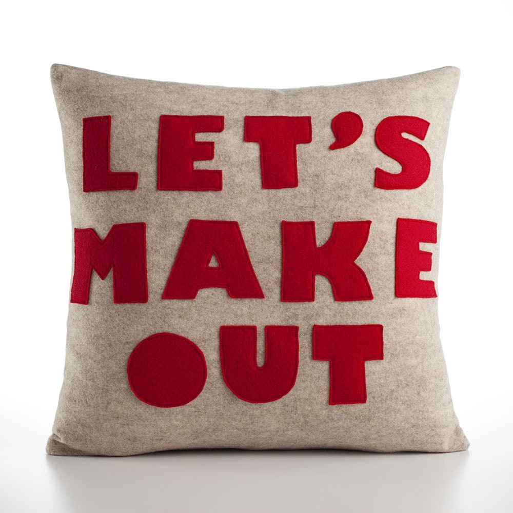 LET'S MAKE OUT - recycled felt applique pillow 16 in - more colors available