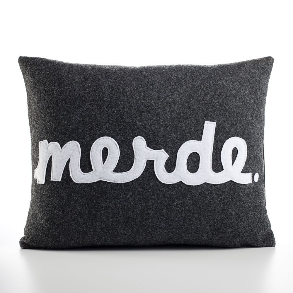 MERDE - recycled felt applique pillow 14"x 18" - more colors available